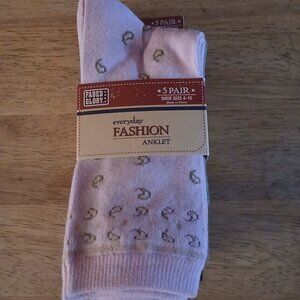 5 Pairs Faded Glory acrylic blend ankle socks Shoe SZ4-10 woman's NEW